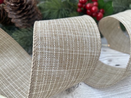 Christmas Wire Edged Hessian Style Ribbon Rustic Bows Tree Decoration 5mX63mm - Picture 1 of 7