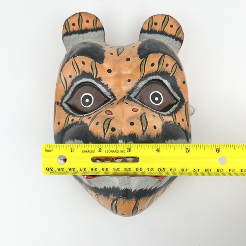 Vintage Wood Tiger Mask Hand Carved w/ Hinged Jaw Indonesia - Picture 4 of 11