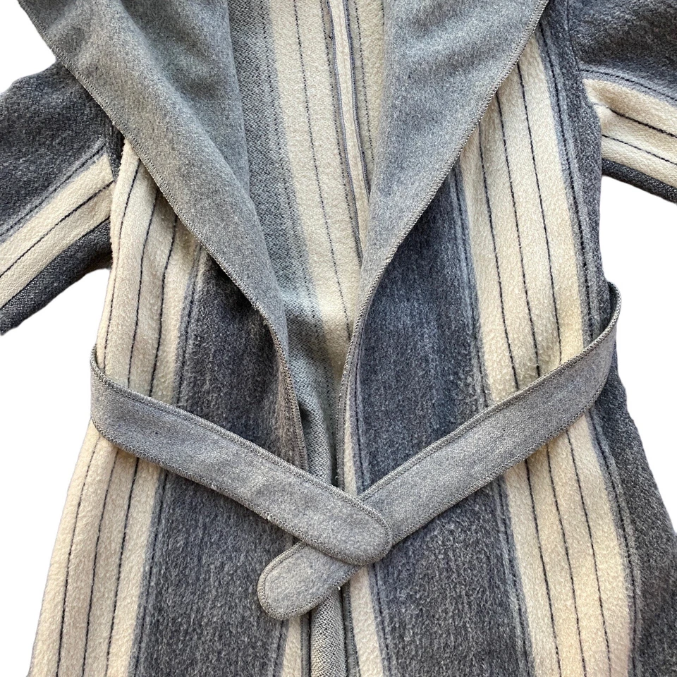 Abrigo 100% Lana Virgen Casa De Lana Gris Marfil Rayas Chal Envolvente Talla M L De Colección Foto 4 de 4