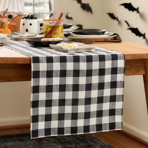 Solino Home 100% Pure Linen Table Runner for Fall Dining Kitchen, Morgan Check - Picture 4 of 38