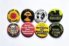 Vintage Reproduction Nuclear Pinback Buttons Magnets & Bottle Openers. set 02