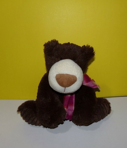 Aurora Brown Teddy Bear Plush 10" Stuffed Animal Soft Toy Textured Paws w/ Scarf - Picture 1 of 2