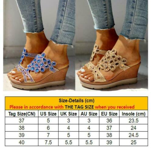 Summer Womens Rhinestone Sandals Wedge Platform New Heel Pump Boho Slippers Shoe - Picture 3 of 15