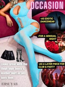 Women Body Stockings Sexy, Exotic Dancer Fishnets Lingerie Glow Light Blue