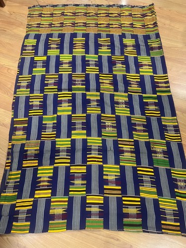 Vintage large African kente Ashanti hand woven cloth 120' X 80"African Art Deco - Picture 8 of 9
