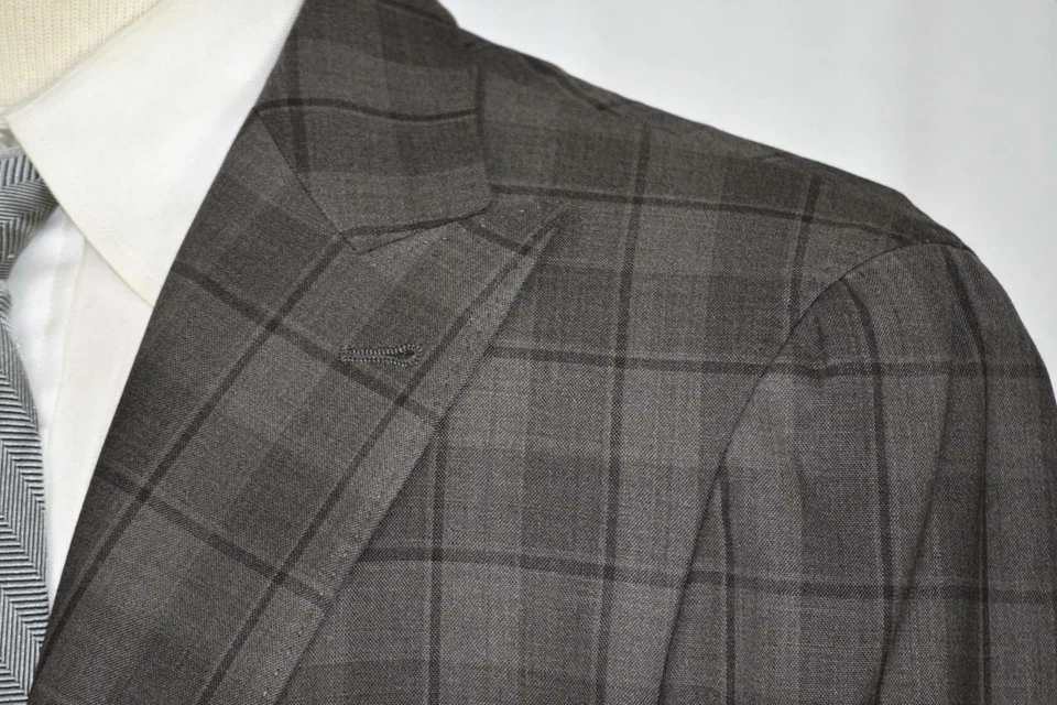 Nuevo Abrigo Chaqueta Brunello Cucinelli Pico Solapa Marrón Claro Glen Cuadros Delgado 40 R Foto 4 de 4