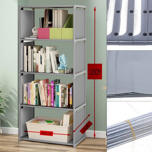 4-Tier Bookcase Bookshelf Book Storage Shelves Stand Display Waterproof Grey - Picture 3 of 15