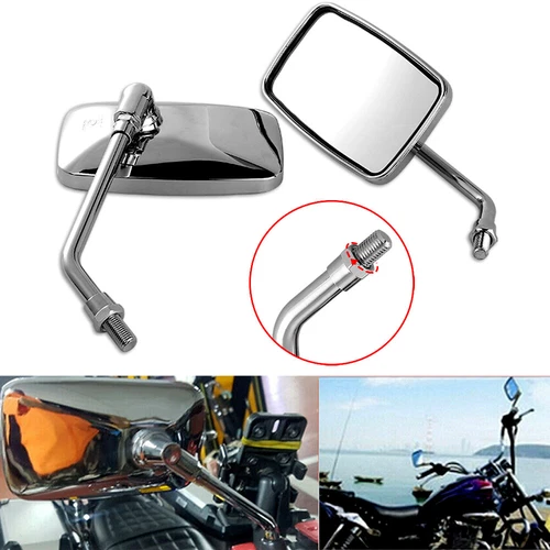 Chrome Motorcycle Rectangular Rearview Mirrors For Honda Suzuki Kawasaki 10mm - Picture 3 of 8