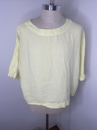 Pure J Jill Damen Tunika Oberteil Leinen Bluse Shirt Gelb Kurzarm Lagenlook - Bild 1 von 6