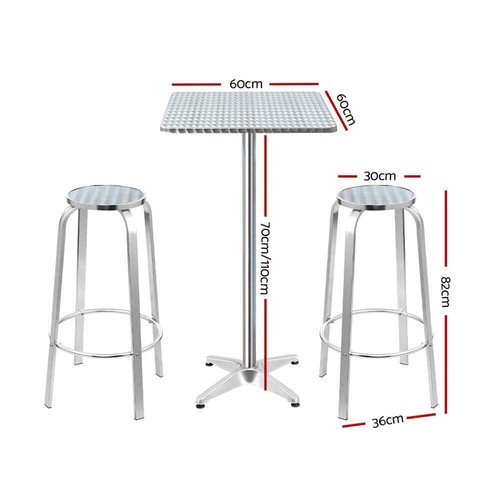 Gardeon 3-Piece Outdoor Bar Set Bistro Table Stools Adjustable Square Cafe - Picture 2 of 8