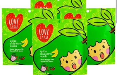 Love Farm Dried Mango with Sweet Fish Sauce 30 g. 6 Packs Thailand Health