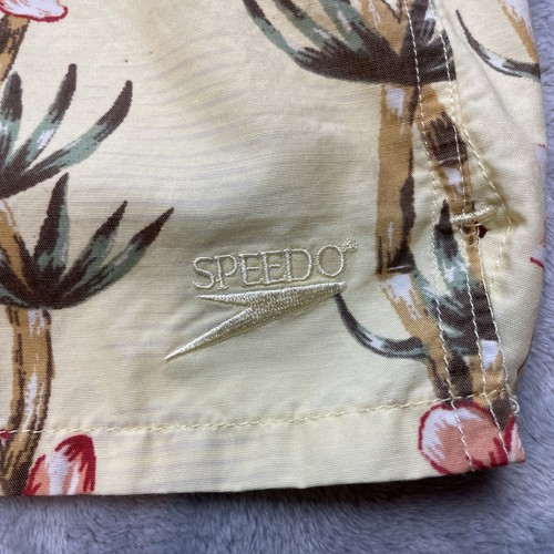 Vintage Speedo Swim Trunks Mens M Yellow Bamboo Print Lined Pockets Tropical - Picture 8 of 13
