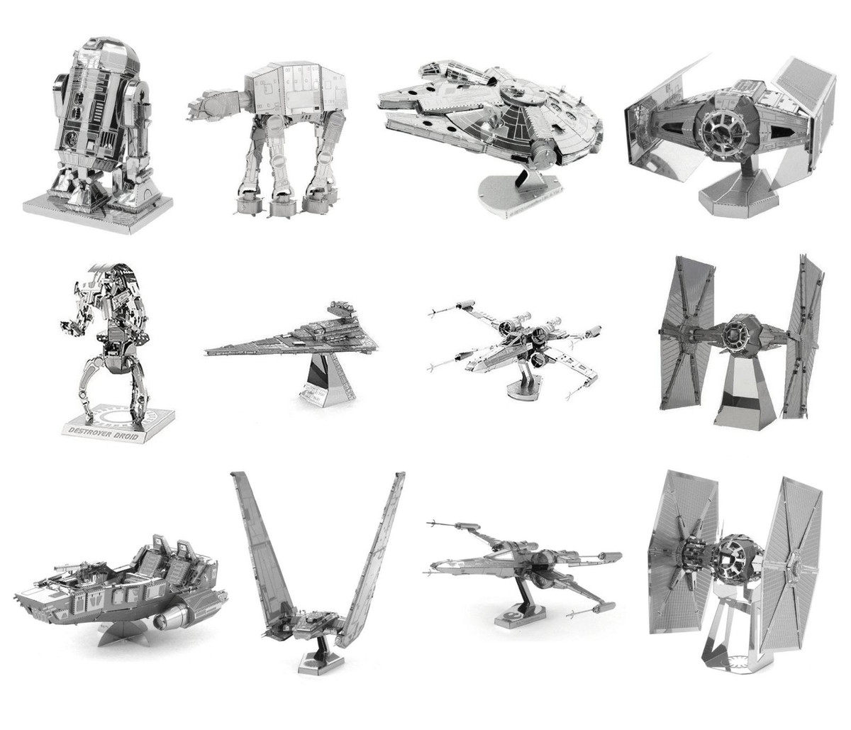 SET of 12 Fascinations Metal Earth Star Wars 3D Laser Cut Steel Puzzle  Model Kit