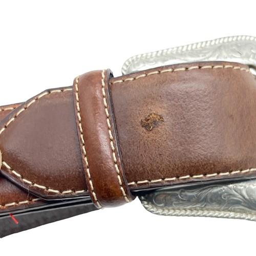 Cinturón Concho con cordones de cuero marrón Nocona talla 30 hebilla en relieve plateada - Imagen 6 de 11