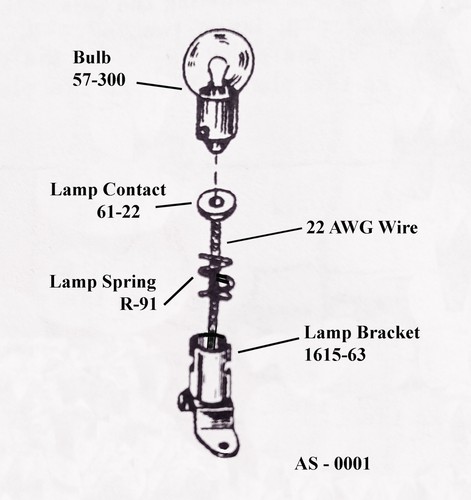 Repro 1615 Switcher Headlight Assy Brkt (1615-63),Bulb,Contact W/12" wire Parts - Picture 2 of 2