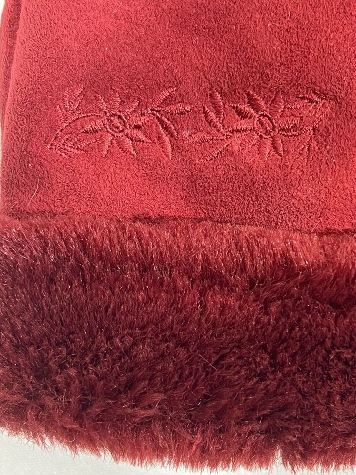 L.L. Bean Mittens 女式 L/XL 栗色刺绣花卉人造麂皮绒夏尔巴人 — 第 2/4 张图片