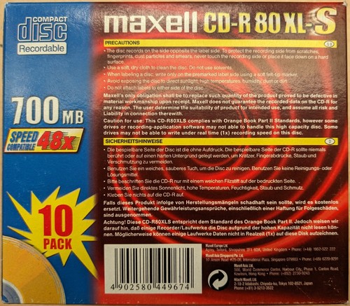 Maxell CD-R 80 XL-S 700MB dischi CD-R vuoti - confezione da 10 pezzi - Foto 2 di 2