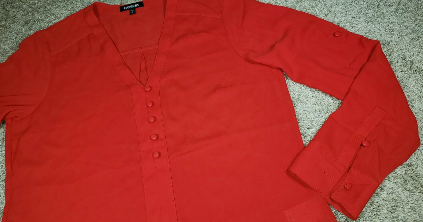 Express Red Popover Blouse Size S Button Up Long … - image 6