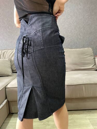 ROBERTO CAVALLI 2007 Denim Skirt Corset with lacing High waist Size M Y2K - Picture 15 of 20