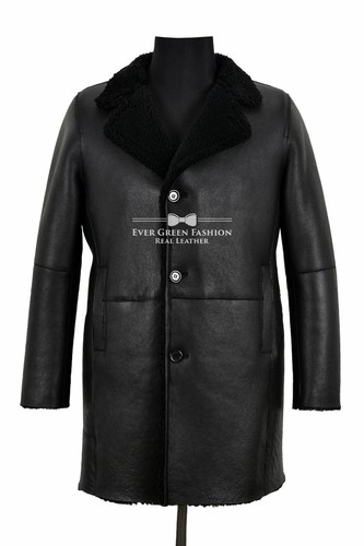 Abrigo de piel de oveja genuino para hombre negro clásico gabardina refrigerada abrigo cálido 2K320 - Imagen 1 de 6