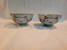 Japanese Rice Bowls, Kitties. A Pair. Pottery