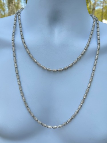 Men Barrel Chain Real Solid 925 Silver Iced Flooded Out CZ Hip Hop Necklace - Picture 4 of 14