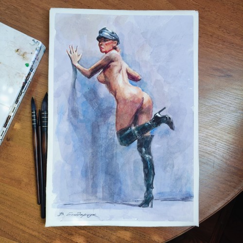 Original watercolor painting. Beautiful naked girl. Minimalist illustration art - Picture 4 of 10