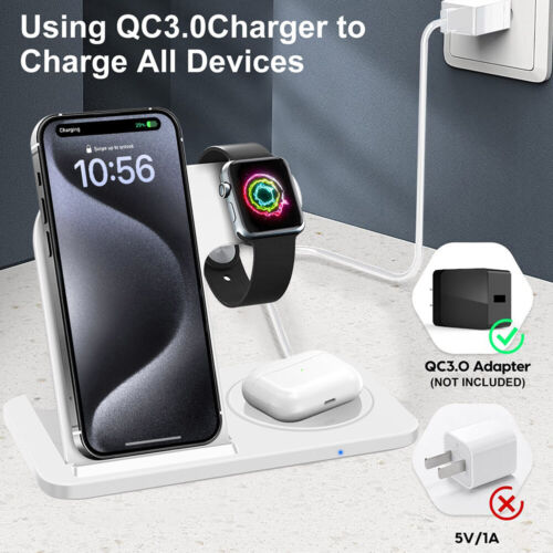 3in1 15W Foldable Fast Wireless Charger Stand For Apple Watch Ultra 2 iPhone 16 - Picture 8 of 20