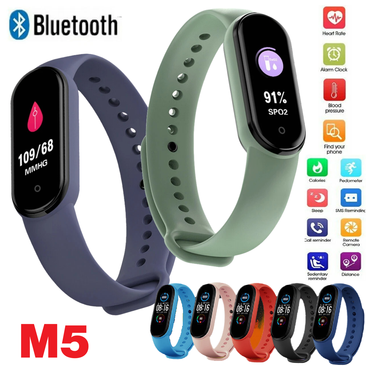 M5 Smart Watch Bracelet Heart Rate Blood Pressure Monitor Sports