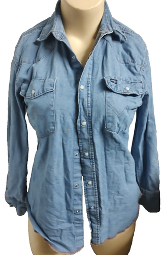 WRANGLER Men's Blue Denim Snap Up Shirt size M Western