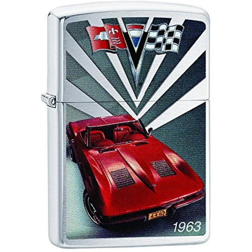 Zippo Lighter Chevy Corvette 1963 Brushed Chrome - Picture 1 of 3