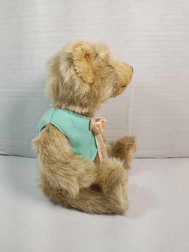 TY Attic Treasures Collection Bear Brown Green Vest Ribbon w/ Rose Jointed 8.5" - Picture 4 of 8
