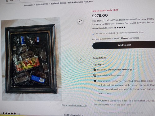 Secretariat/Woodford Reserve "Broken Bottle" Art. Sells for $279.00 on Etsy. - 第 7/7 張圖片