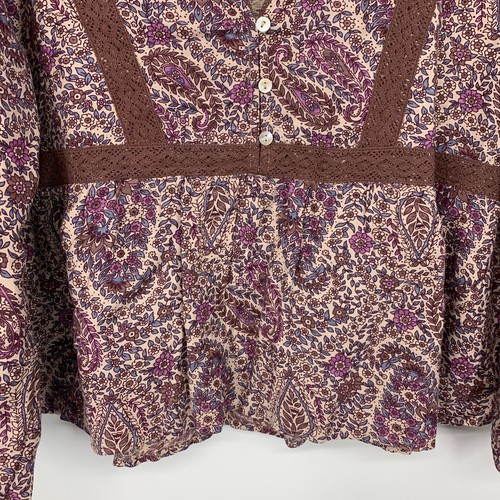 Lucky Brand Top Damen großer VNeck Paisley Knopf Langarm Spitzeneinsatz Babydoll - Bild 6 von 13