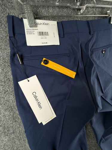 NWT Calvin Klein Dress Pants Navy Blue 30x30 Skinny $135 Wool Spandex Stretch - Picture 19 of 24