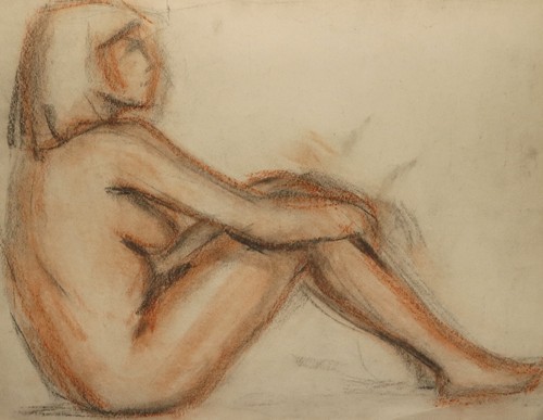 Dibujo pastel original vintage retrato femenino desnudo - Imagen 3 de 12