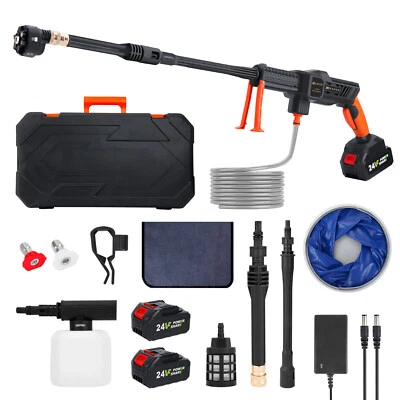 Cordless Pressure Washer Gun 3 Water Supply 2 Batteries 800PSI 6 in 1 Nozzle