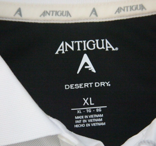 New XL Antigua White Black Mans Polo Shirt Short Sleeve Polyester Men's Top EE20 - Picture 5 of 6
