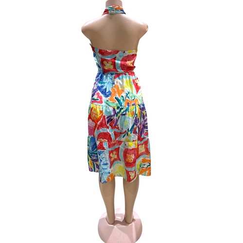 Ralph Lauren Seiden Neckholder Kleid Bunt Abstrakt Print Stufen Midi Gr. 4 - Bild 3 von 4