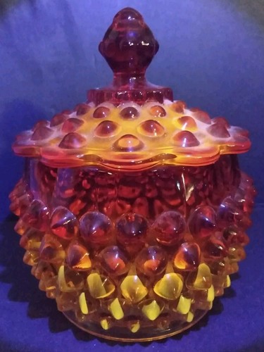 Fenton Glass Amberina Hobnail Candy Dish *Cadmium Glow In Black Light! 5.5" Tall - Picture 3 of 19