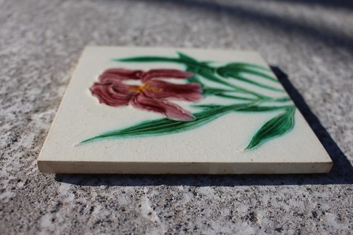 Meravigliosa Piastrella Ceramica Belgio Art Nouveau Fiore Iris Bellissima #74 - Foto 7 di 8