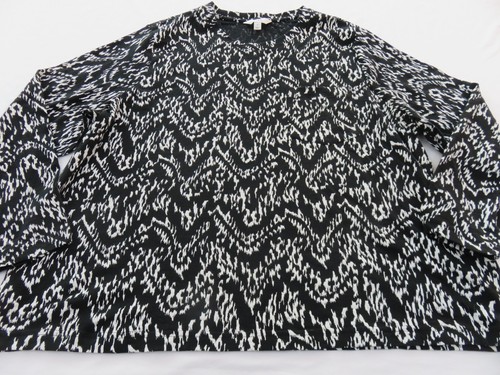 M&S PRETTY B&W BALINESE BALI IKAT PATTERN 3/4 LONG SLEEVE 100% COTTON TOP UK 22 - Picture 2 of 14