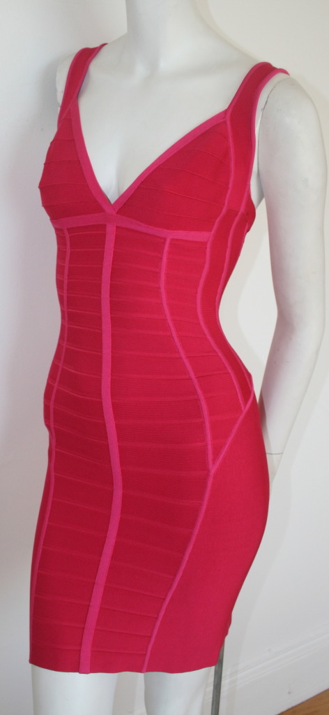 authentic Herve Leger bright rose pink bandage stretch