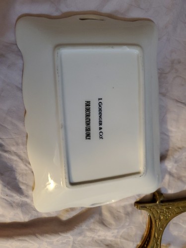 Godinger And Co. Decorative Blue And White Trinket Tray Dish With Brass Stand. - Picture 8 of 8