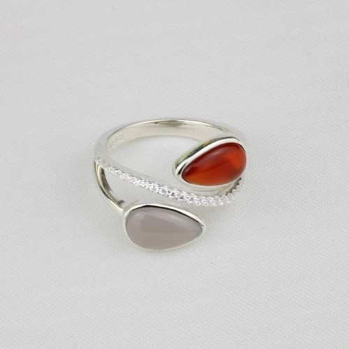 Ring mit 24 Zirkonia und 2 Achat Steinen, echt Silber -Außergewöhnlicher Ring - Bild 3 von 9