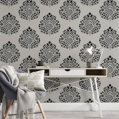 Leaf Damask Pattern Wall Stencil - Durable & Reusable Mylar Stencils - Picture 4 of 8