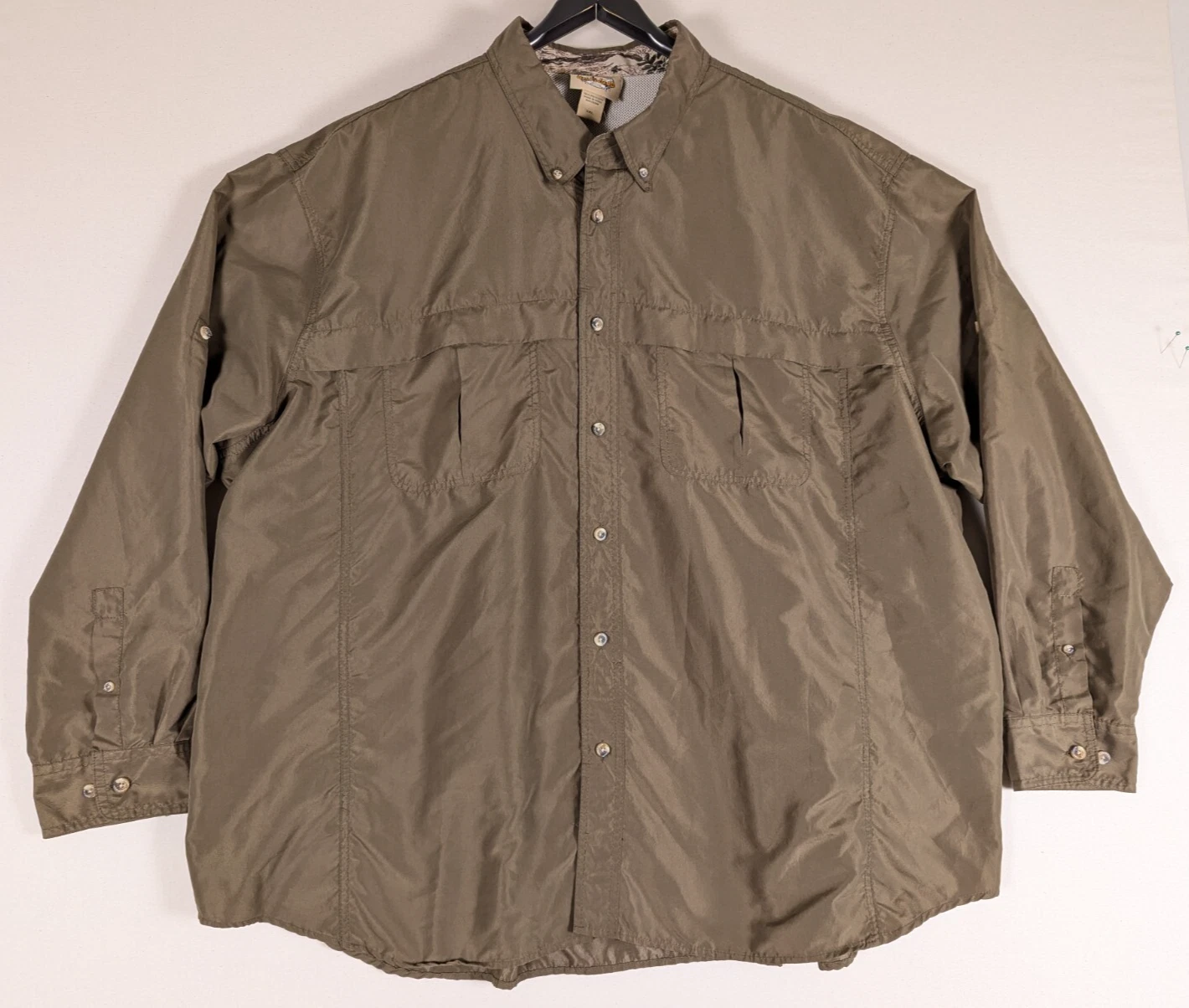 GameGuard Original Fishing Shirt 5XL Brown Vented Mesh Lined Roll-Tab Outdoor
