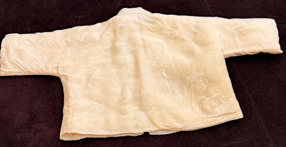 Старинный китайский Baby Ecru пухлый шелк дамасская куртка ZZ355 - Изображение 4 из 4