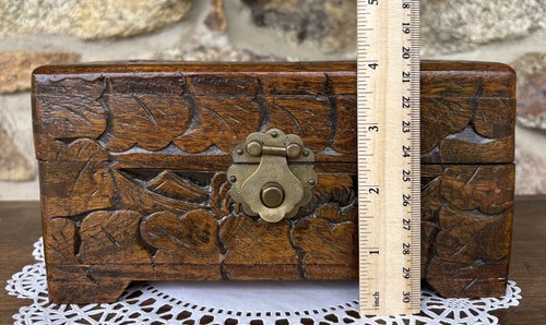 Vintage Chinese Small Carved Camphor Wood Box Chest with Brass Latch - Hong Kong - Picture 10 of 12