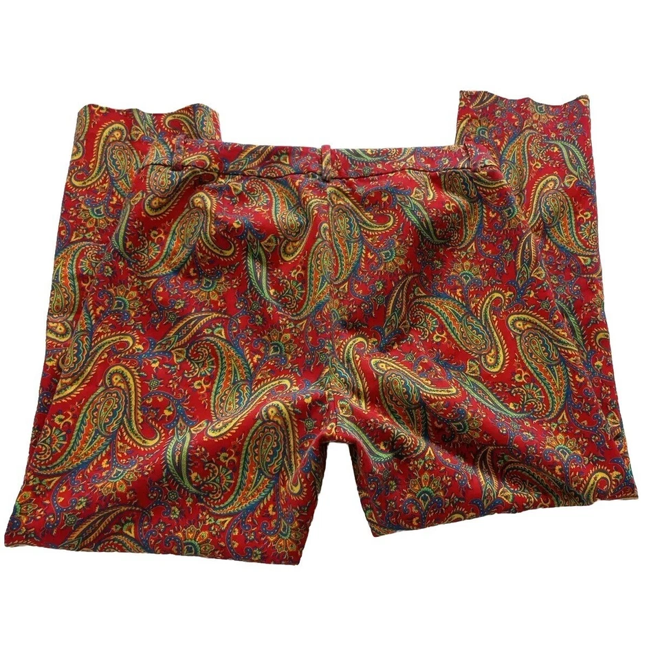 Pantalón Capri Lauren Ralph Mujer 12P Rojo Floral Cachemira Elastizado Boho Y2K Foto 3 de 4